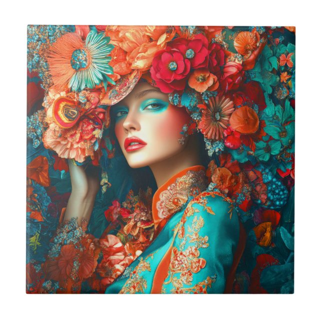 Azulejo De Cerâmica Mulher Flor (Frente)