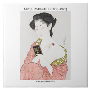 Azulejo De Cerâmica Mulher japonesa aplicando pó - Goyō Hashiguchi