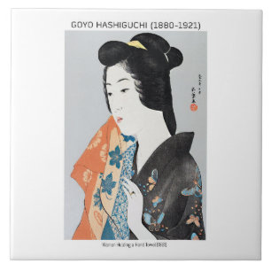 Azulejo De Cerâmica Mulher japonesa segurando sua toalha - Goyō Hashig