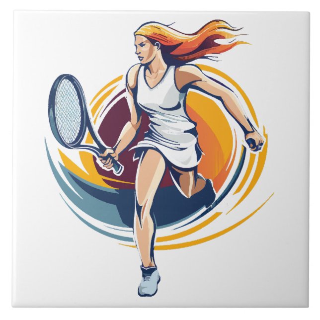 Azulejo De Cerâmica mulher jogando ténis (Frente)