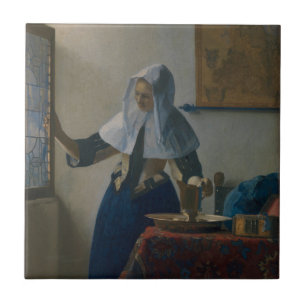 Azulejo De Cerâmica Mulher Jovem Com Quebra-cabeça De Arte Vermeer Com