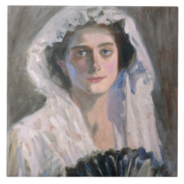 Azulejo De Cerâmica Mulher legante com ventilador negro (Fujishima Tak