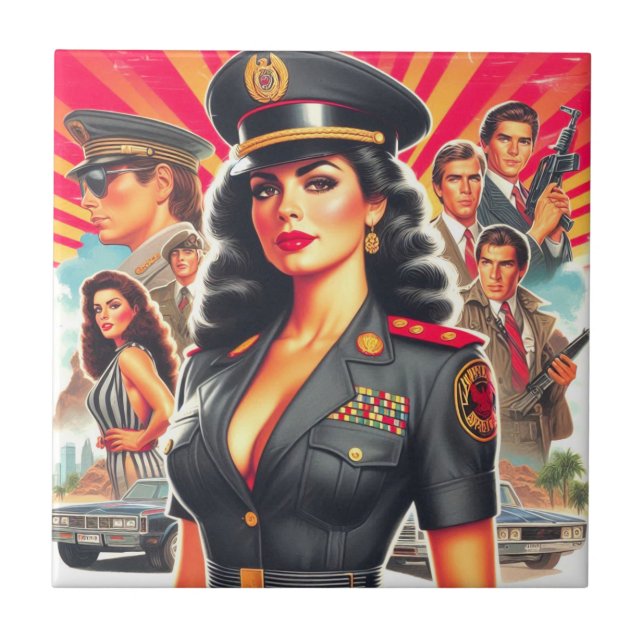 Azulejo De Cerâmica Mulher Militar Retro (Frente)