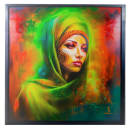 Azulejo De Cerâmica Mulher mística em cores neonárias