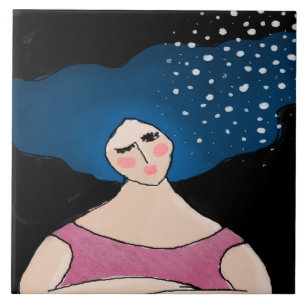 Azulejo De Cerâmica Mulher na pintura digital Starlight Abstrato