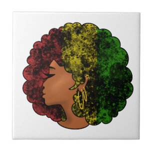 Azulejo De Cerâmica Mulher negra rasta afro vermelho amarelo verde