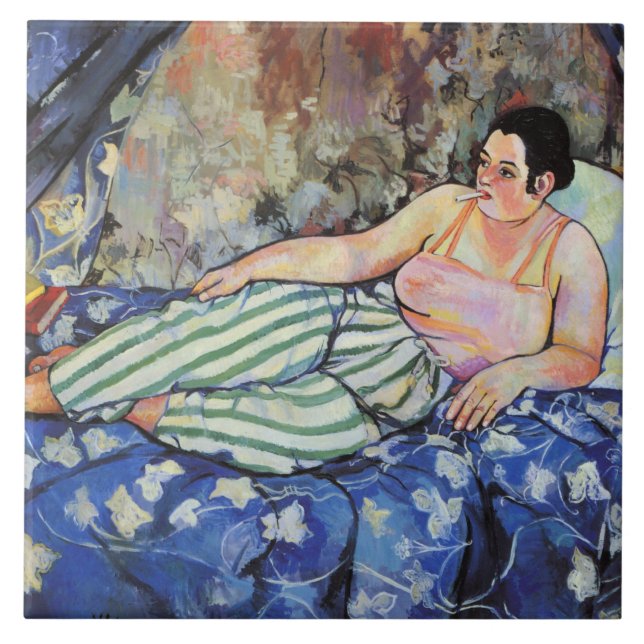 Azulejo De Cerâmica Mulher no quarto azul (por Suzanne Valadon) (Frente)