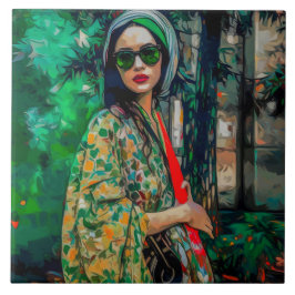 Azulejo De Cerâmica Mulher nos óculos de sol verde