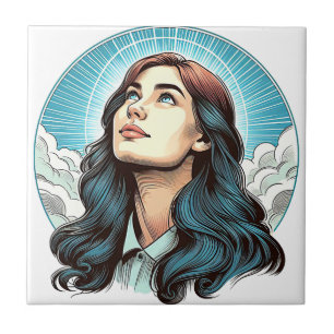 Azulejo De Cerâmica Mulher olhando para a arte da ilustração das cores