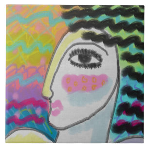 Azulejo De Cerâmica Mulher Selvagem Pintura Digital Abstrata de uma Mu