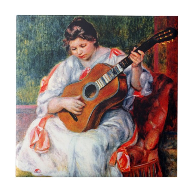 Azulejo De Cerâmica Mulher Tocando o Violão de Pierre Renoir (Frente)