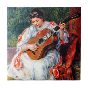 Azulejo De Cerâmica Mulher Tocando o Violão por Pierre Renoir