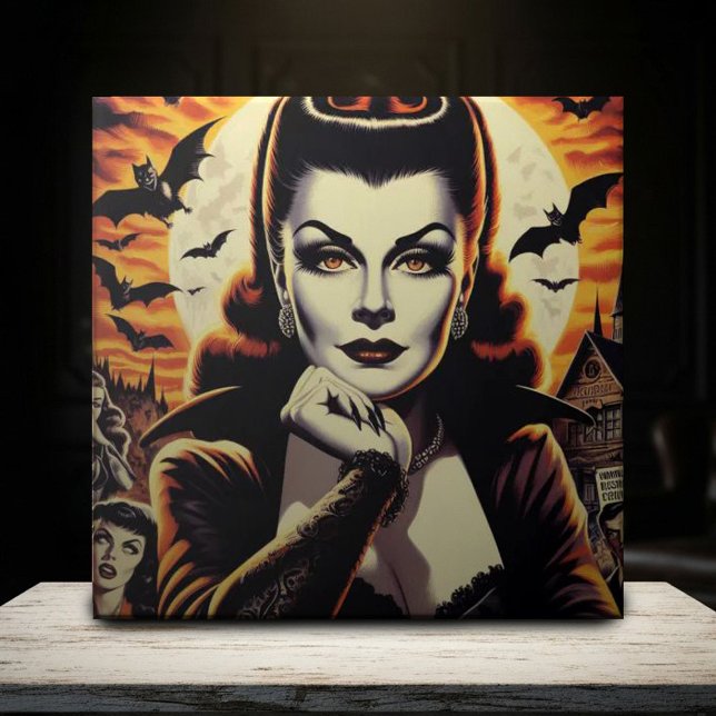 Azulejo De Cerâmica Mulher-Vampira-Retro (Criador carregado)