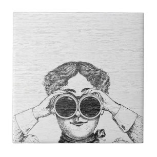 Azulejo De Cerâmica Mulher Vitoriana Vintage - Ilustração de Binóculos