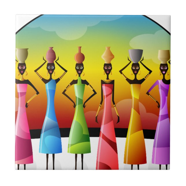 Azulejo De Cerâmica Mulheres Africanas com Potéria na cabeça (Frente)