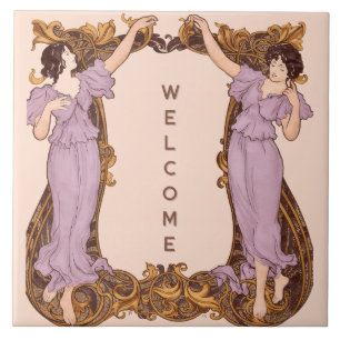 Azulejo De Cerâmica Mulheres Art Nouveau Quadro Floral Decorativo Vint