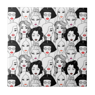 Azulejo De Cerâmica Mulheres com teste padrão do batom