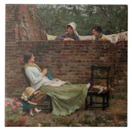 Azulejo De Cerâmica Mulheres conversando sobre o Muro do Jardim (Gossi