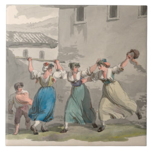 Azulejo De Cerâmica Mulheres lutando em Roma, Itália (cena histórica)