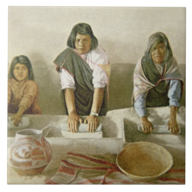 Azulejo De Cerâmica Mulheres que mmoem o milho, povoado indígeno de (Frente)