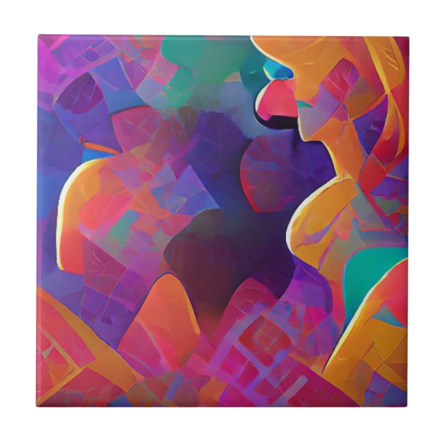 Azulejo De Cerâmica Multicoloração vibrante, linda, fuchsia amarela pú (Frente)