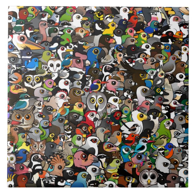 Azulejo De Cerâmica Multidão de Birdorable (Frente)