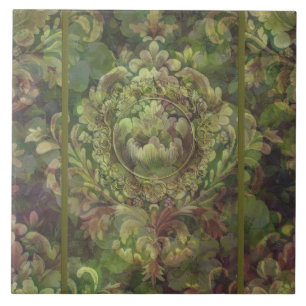 Azulejo De Cerâmica Múltiplos tons de damasco floral verde