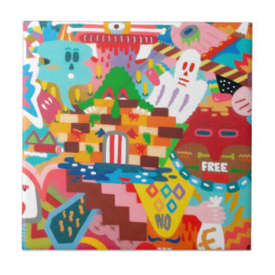 Azulejo De Cerâmica Mural de Grafite de Abstrato de Pastel