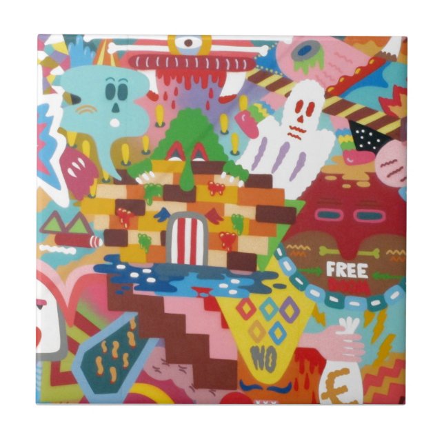 Azulejo De Cerâmica Mural de Grafite de Abstrato de Pastel (Frente)