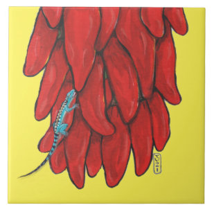 Azulejo De Cerâmica Mural de Pepper Vermelho do Chile, Azul, Sudoeste