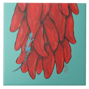 Azulejo De Cerâmica Mural de Pepper Vermelho do Chile, Azul, Sudoeste