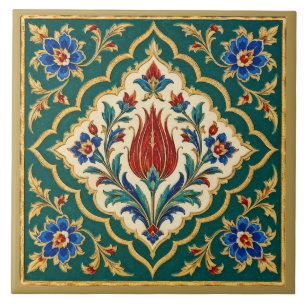 Azulejo De Cerâmica Mural Floral de Tulipa Otomana Ornamentada