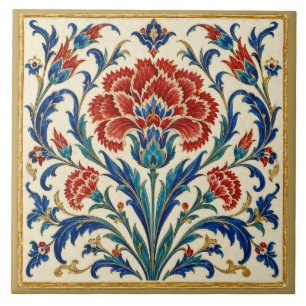 Azulejo De Cerâmica Mural Floral Simétrico de Cravo de Iznik