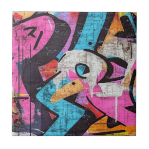Azulejo De Cerâmica Mural Urbano Dinâmico com Cores Vibrantes de Grafi