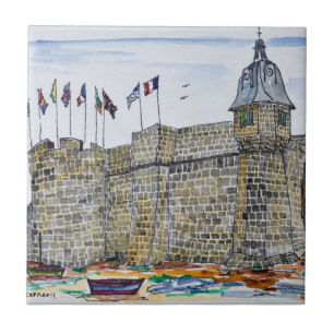 Azulejo De Cerâmica Muralhas e Portão de Concarneau   Bretanha, França