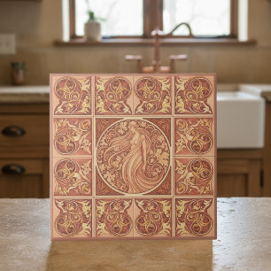 Azulejo De Cerâmica Muse de Terracota Art Nouveau Pat#6 ID1193