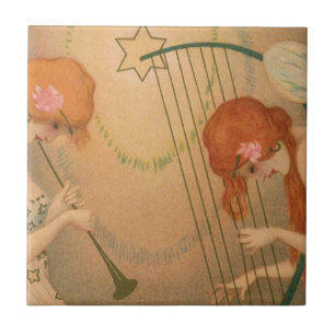 Azulejo De Cerâmica Música Antiga Anjos Músicos Vitorianos Flauta Harp