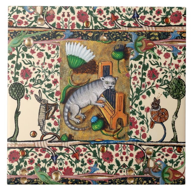 AZULEJO DE CERÂMICA  MÚSICA BESTIÁRIA MEDIEVAL ESTRANHA,ÓRGÃO DE JOGO C (Frente)