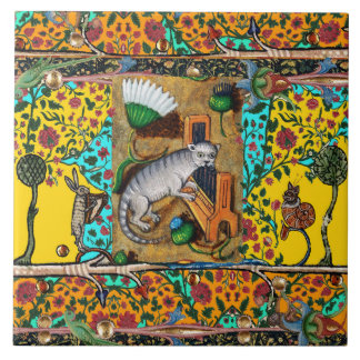 Azulejo De Cerâmica MÚSICA DE BESTIÁRIO MEDIEVAL,GATO TOCANDO ÓRGÃO Am