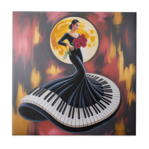 Azulejo De Cerâmica Música de Piano Elegante Desenho Artístico Feminin