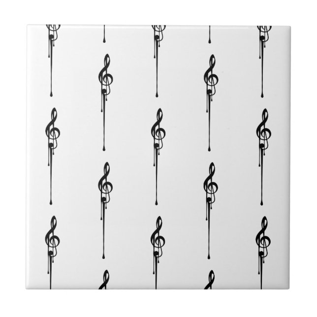 Azulejo De Cerâmica Música Motif Derretendo Treble Clef Preto e Branco (Frente)