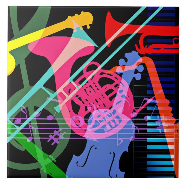 Azulejo De Cerâmica Musical Instruments Pop Art Design (Frente)