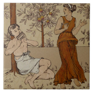 Azulejo De Cerâmica Músicos da Grove Laranja Repro Wedgwood Neoclassi
