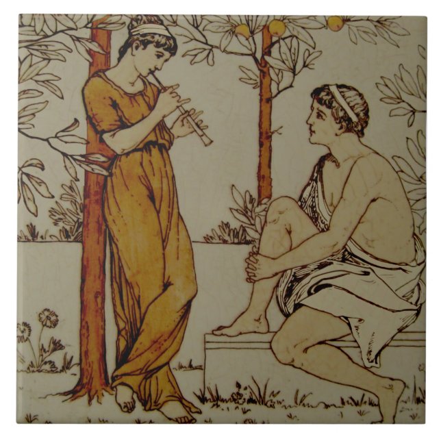 Azulejo De Cerâmica Músicos da Grove Laranja Repro Wedgwood Neoclassic (Frente)