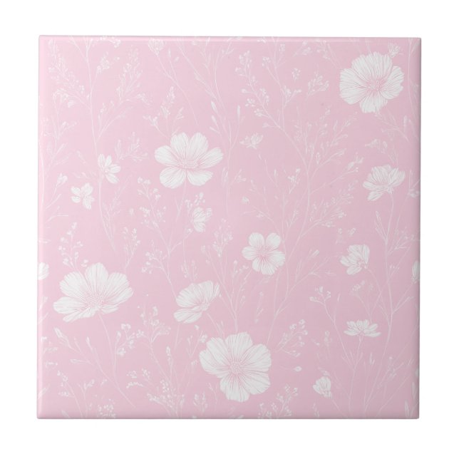 Azulejo De Cerâmica Muted Pink And White Wildflower Pattern (Frente)
