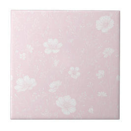 Azulejo De Cerâmica Muted Soft Pink And White Wildflower Pattern
