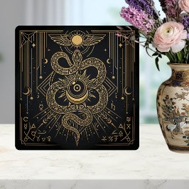 Azulejo De Cerâmica Mystic Gold Snaket Sun Celestial Astrology Art