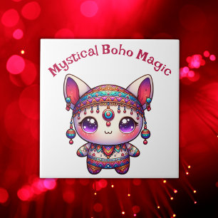 Azulejo De Cerâmica Mystical Boho Magic Red Text em Branco