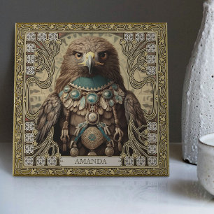 Azulejo De Cerâmica Mystical Hawk Spirit Animal Personalizado Tribal