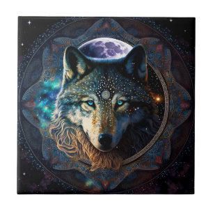 Azulejo De Cerâmica Mystical Wolf Moon Mandala